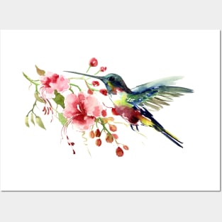 Hummingbird and Flowers Posters and Art